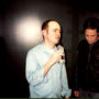 Careful Where You Look, Jon Stewart - Todd Barry's 'no eye contact before a show'rule is one of the most rigid in the business. He expects everyone to adhere to it, even people he's opening for. This photo was taken backstage at the Byham Theater in Pittsburgh, February, '98.